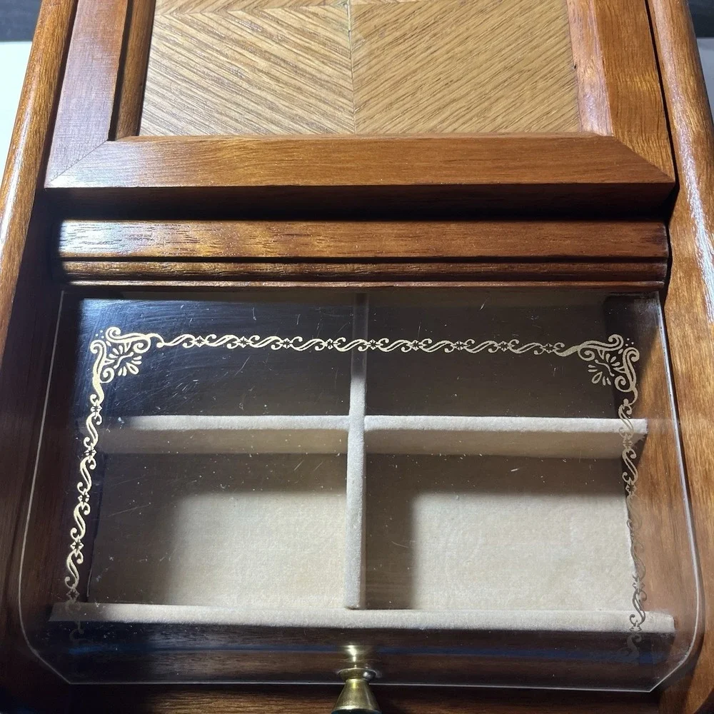 MCM‎ London Leather Wooden Jewelry Box Valet Inlaid Divided Storage Case Vintage